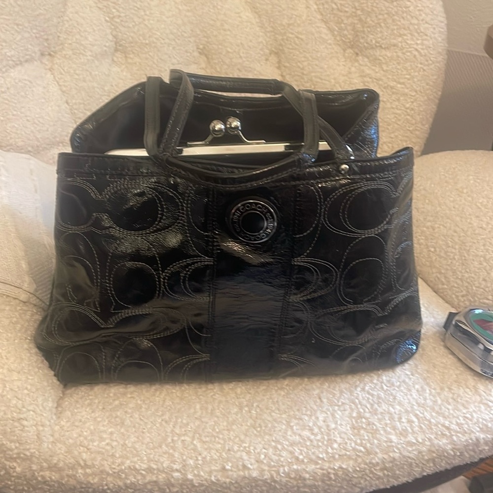 Coach Purse 9x14 black with grey stitching